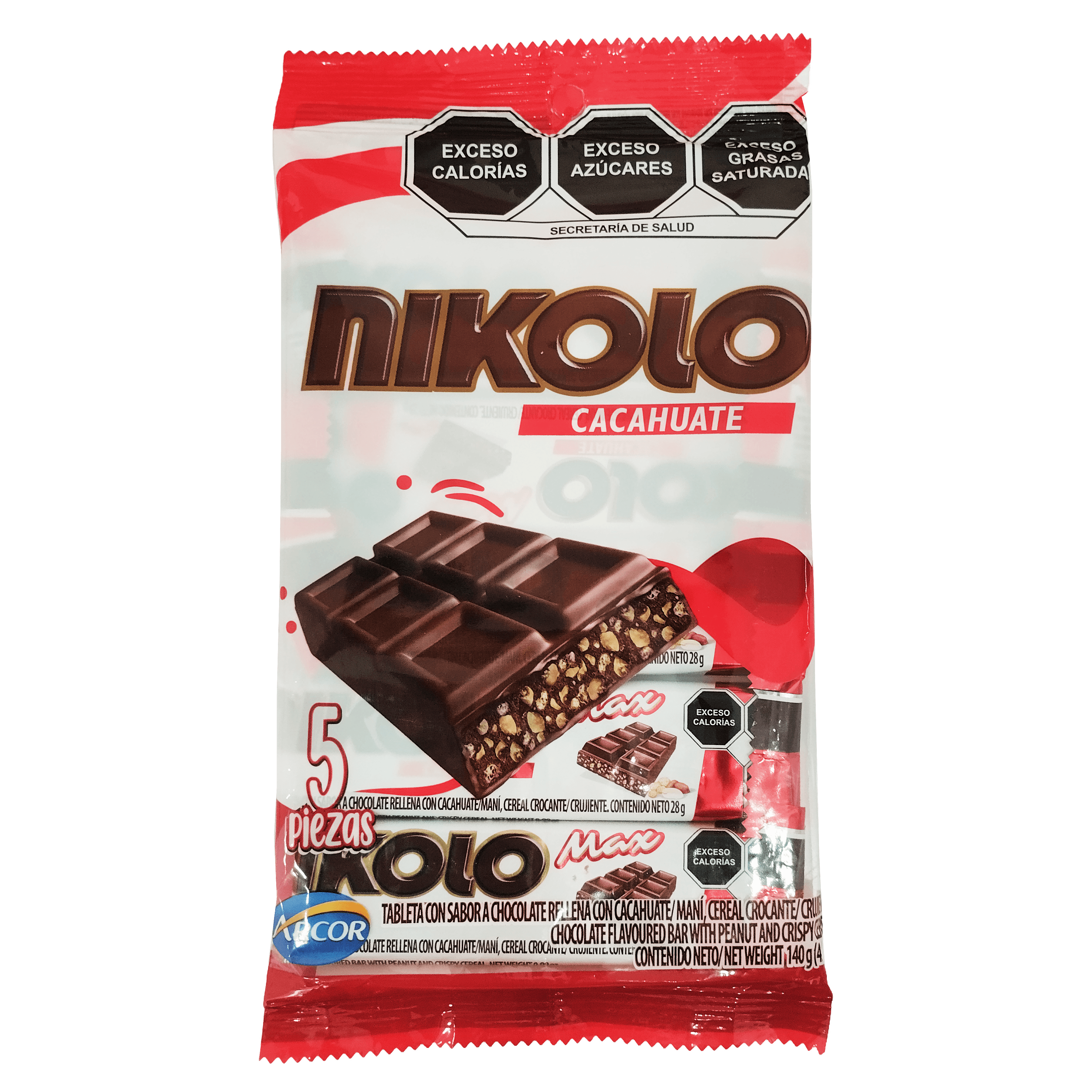 Tableta Chocolate con Maní "NIKOLO" 5 piezas de 140g