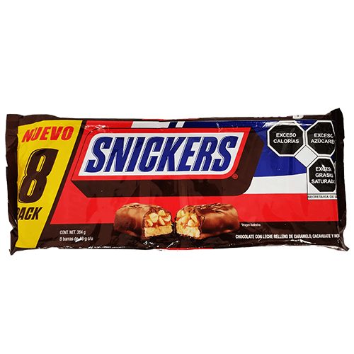 Chocolate con Leche Relleno de Caramelo, Mani y Nougat "Snickers" 8 Unidades 384g